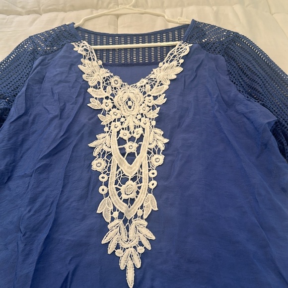 Blue and white embroidered swimwear coverup size large. - Picture 2 of 6